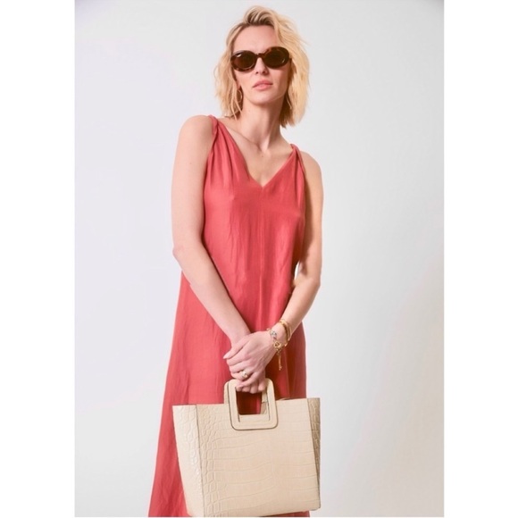 BA&SH Polly Twist Shoulder Satin Maxi Dress linen blend vacation summertime - Picture 2 of 13